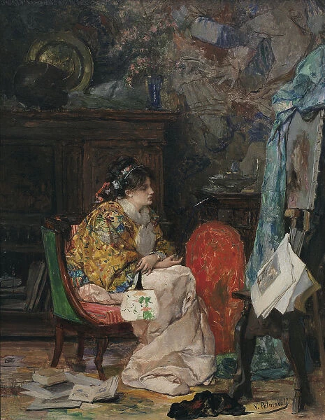 A model in the artists studio. Artist: Palmaroli y Gonzalez, Vicente (1834-1896)