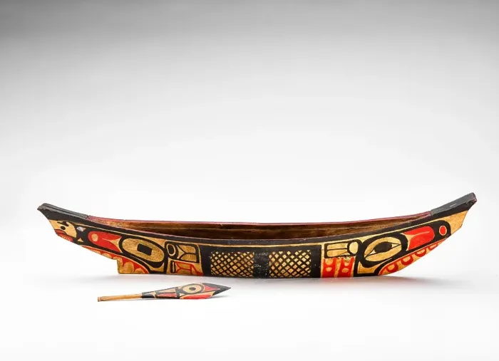 Framed Print : Model canoe with paddle, 1850-1886. Creator: Unknown Framed Print : Model canoe with paddle, 1850-1886. Creator: Unknown