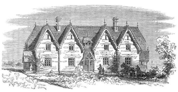 Framed Print : Model cottages for labourers at Althorp, Northamptonshire, 1868. Creator: Unknown Framed Print : Model cottages for labourers at Althorp, Northamptonshire, 1868. Creator: Unknown