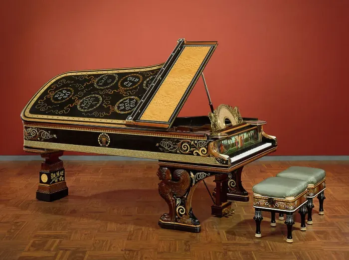 Framed Print : Model D Pianoforte And Stools, 1884-87. Creator: Sir Lawrence Alma-Tadema Framed Print : Model D Pianoforte And Stools, 1884-87. Creator: Sir Lawrence Alma-Tadema