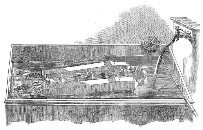 Framed Print : Model of a fish-ladder for salmon to ascend milldams and weirs...Inspector of Fisheries, 1864. Creator: Unknown Framed Print : Model of a fish-ladder for salmon to ascend milldams and weirs...Inspector of Fisheries, 1864. Creator: Unknown