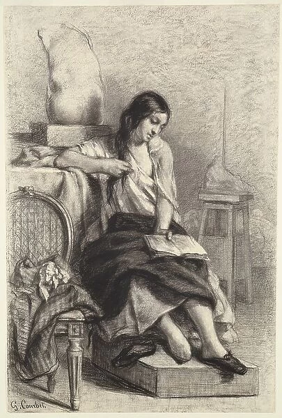 Model Reading in the Studio, c. 1849. Creator: Gustave Courbet