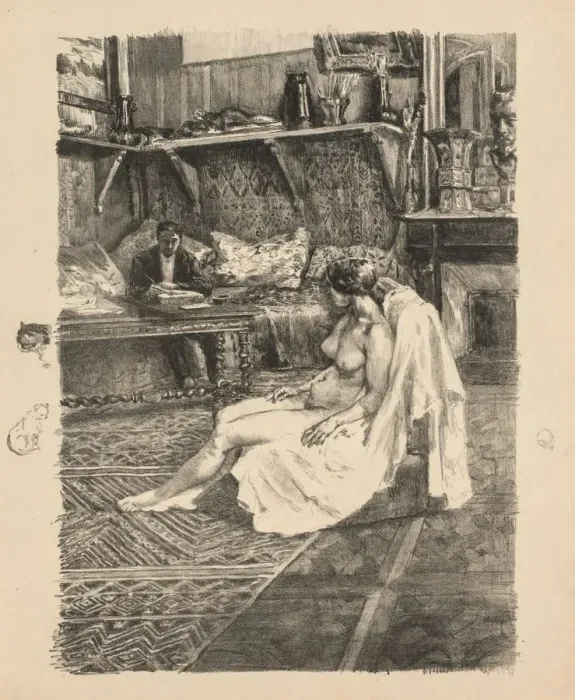 Framed Print : The Model Session (La Seance de modele), c. 1895. Creator: Alexandre Lunois (French Framed Print : The Model Session (La Seance de modele), c. 1895. Creator: Alexandre Lunois (French