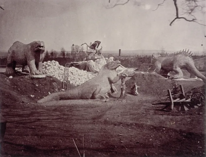Framed Print : Models of Extinct Animals, Crystal Palace, Sydenham, 1852-1854. Creator: Philip Henry Delamotte. Models of Extinct Animals, Crystal Palace, Sydenham, 1852-1854 Framed Print : Models of Extinct Animals, Crystal Palace, Sydenham, 1852-1854. Creator: Philip Henry Delamotte. Models of Extinct Animals, Crystal Palace, Sydenham, 1852-1854