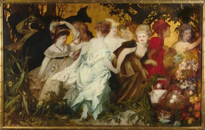 Framed Print : Modern Amoretti, Triptych, left panel, 1868. Creator: Makart, Hans (1840-1884) Framed Print : Modern Amoretti, Triptych, left panel, 1868. Creator: Makart, Hans (1840-1884)