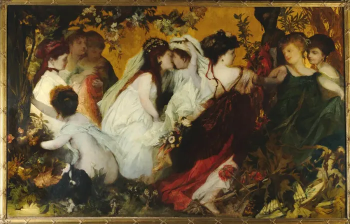 Framed Print : Modern Amoretti, Triptych, right panel, 1868. Creator: Makart, Hans (1840-1884) Framed Print : Modern Amoretti, Triptych, right panel, 1868. Creator: Makart, Hans (1840-1884)