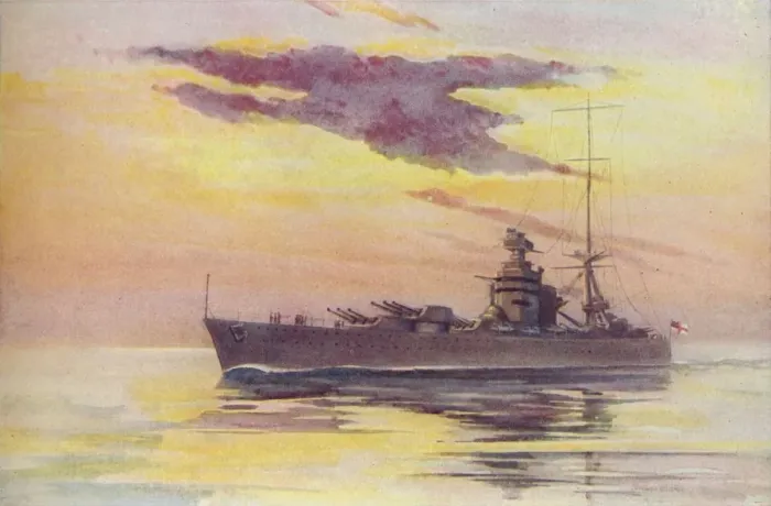 Framed Print : A Modern Battleship, 1910. Artist: Constance N Baikie Framed Print : A Modern Battleship, 1910. Artist: Constance N Baikie