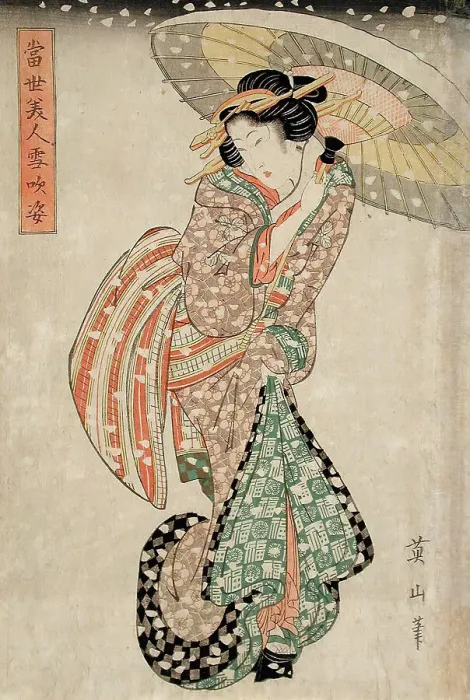 Framed Print : Modern Beauty in a Snowstorm, 19th century. Creator: Kikugawa Eizan Framed Print : Modern Beauty in a Snowstorm, 19th century. Creator: Kikugawa Eizan