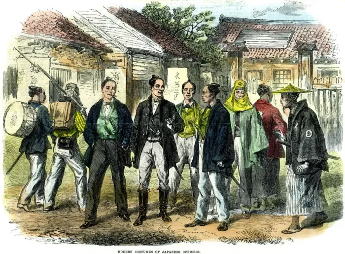 Framed Print : Modern costumes of Japanese officers, 1866 Framed Print : Modern costumes of Japanese officers, 1866