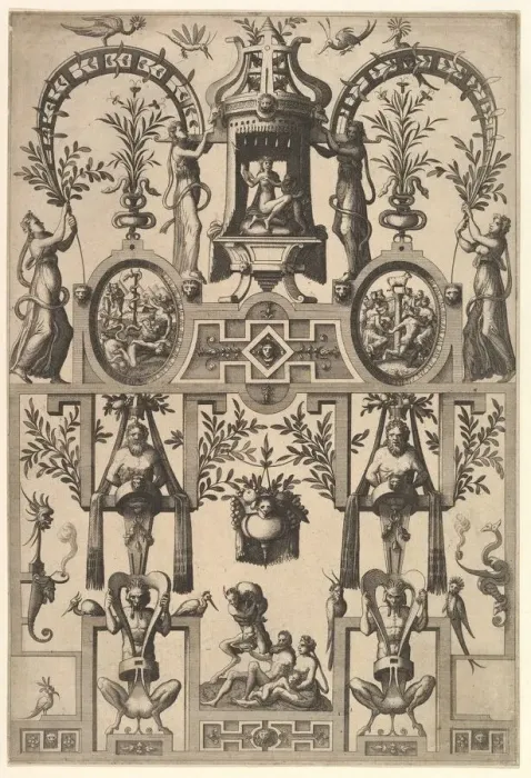 Framed Print : Modern Grotesque with Strapwork, 1557. Creator: Johannes van Doetecum I Framed Print : Modern Grotesque with Strapwork, 1557. Creator: Johannes van Doetecum I