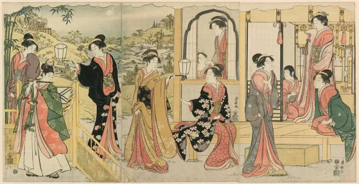 Framed Print : A Modern Version of Ushiwakamaru Serenading Princess Joruri, c. 1785 Framed Print : A Modern Version of Ushiwakamaru Serenading Princess Joruri, c. 1785