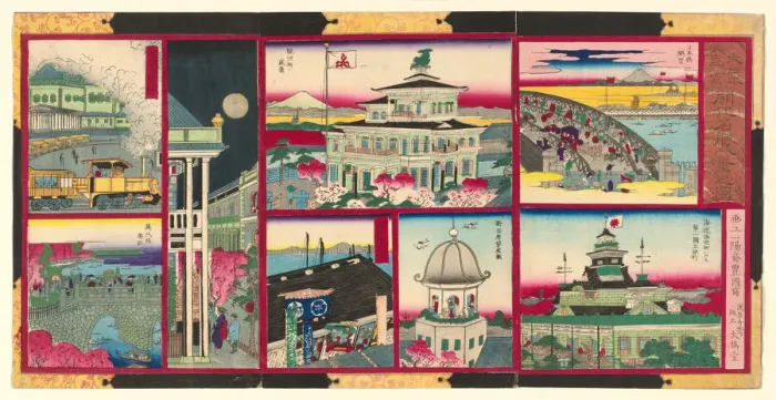 Framed Print : Eight Modern Views of Famous Places in Tokyo of Great Japan (Dai Nippon Tokyo kaika) Framed Print : Eight Modern Views of Famous Places in Tokyo of Great Japan (Dai Nippon Tokyo kaika)