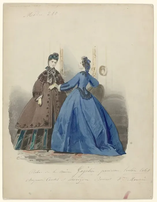 Framed Print : Modes 280: dresses by Maison Gagelin... c.1860. Creator: Anon Framed Print : Modes 280: dresses by Maison Gagelin... c.1860. Creator: Anon
