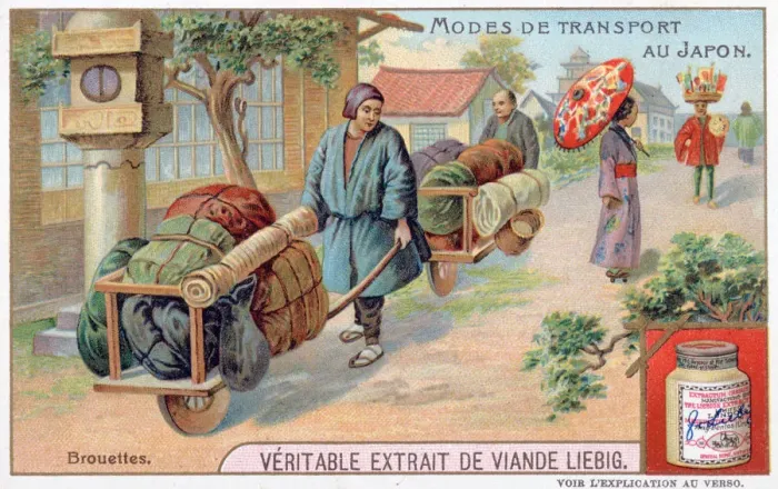 Framed Print : Modes of transport in Japan, wheelbarrow, 19th century Framed Print : Modes of transport in Japan, wheelbarrow, 19th century