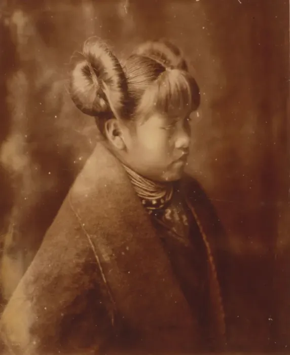 Framed Print : Modified style of hair dressing-Hopi, c1921. Creator: Edward Sheriff Curtis Framed Print : Modified style of hair dressing-Hopi, c1921. Creator: Edward Sheriff Curtis
