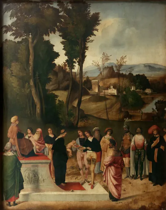 Framed Print : Moess Undergoes Trial by Fire, 1502-1505. Artist: Giorgione (1476-1510) Framed Print : Moess Undergoes Trial by Fire, 1502-1505. Artist: Giorgione (1476-1510)