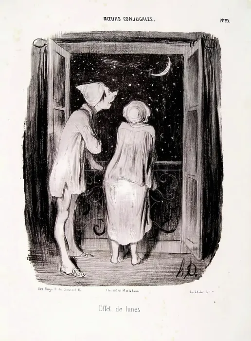 Framed Print : Moeurs Conjugales. Effets de lunes, 1840. Creator: Honore Daumier Framed Print : Moeurs Conjugales. Effets de lunes, 1840. Creator: Honore Daumier