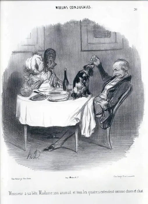 Framed Print : Moeurs Conjugales. Monsieur a sa bete, Madame son animal... 19th century. Creator: Honore Daumier Framed Print : Moeurs Conjugales. Monsieur a sa bete, Madame son animal... 19th century. Creator: Honore Daumier