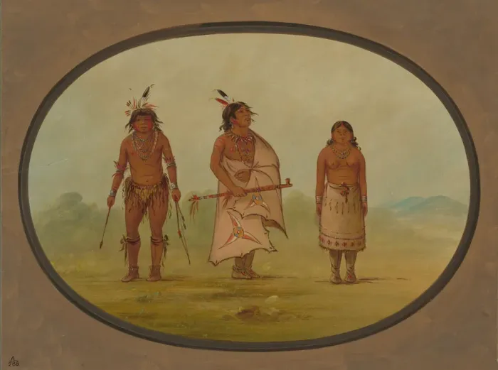 Framed Print : Mohave Chief, a Warrior, and His Wife, 1855 / 1869. Creator: George Catlin Framed Print : Mohave Chief, a Warrior, and His Wife, 1855 / 1869. Creator: George Catlin