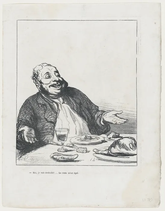 Framed Print : Moi, je suis ravitaille!...Le reste m'est egal, 1871. Creator: Honore Daumier. Moi, je suis ravitaille!...Le reste m'est egal, 1871 Framed Print : Moi, je suis ravitaille!...Le reste m'est egal, 1871. Creator: Honore Daumier. Moi, je suis ravitaille!...Le reste m'est egal, 1871