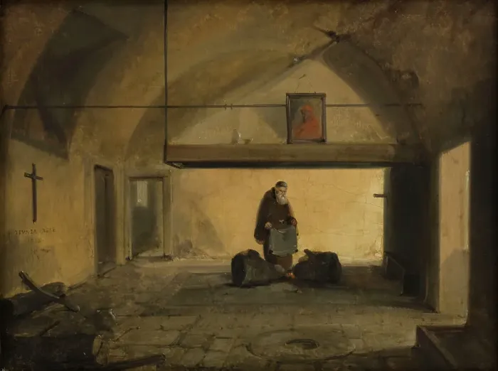 Framed Print : Un moine dans une salle voûtée, 1828. Creator: Francois-Marius Granet Framed Print : Un moine dans une salle voûtée, 1828. Creator: Francois-Marius Granet