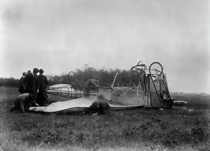Framed Print : Moissant Machine wrecked, 1910. Creator: Bain News Service Framed Print : Moissant Machine wrecked, 1910. Creator: Bain News Service