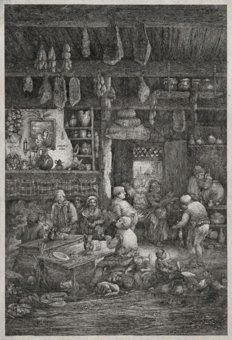 Framed Print : Moldavian Interior, 1856. Creator: Rodolphe Bresdin (French, 1822-1885) Framed Print : Moldavian Interior, 1856. Creator: Rodolphe Bresdin (French, 1822-1885)