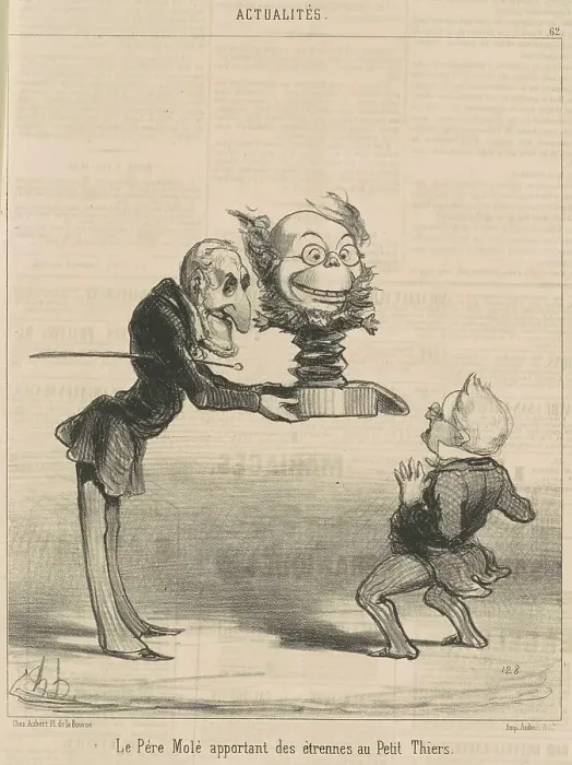Framed Print : Molé apportant des étrennes au petit thiers, 19th century. Creator: Honore Daumier Framed Print : Molé apportant des étrennes au petit thiers, 19th century. Creator: Honore Daumier