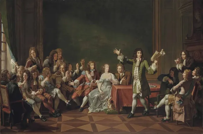 Framed Print : Moliere reading from his comedy Tartuffe at the home of Ninon de L Enclos, 1802 Framed Print : Moliere reading from his comedy Tartuffe at the home of Ninon de L Enclos, 1802