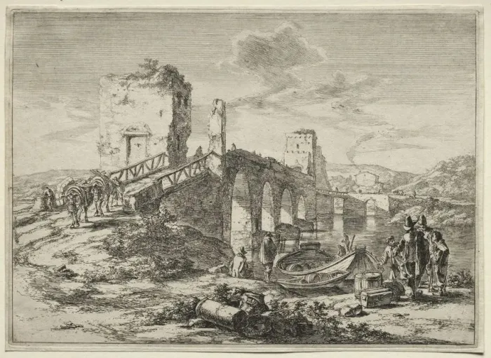 Framed Print : The Molle Bridge over the Tiber. Creator: Jan Both (Dutch, c. 1618-1652) Framed Print : The Molle Bridge over the Tiber. Creator: Jan Both (Dutch, c. 1618-1652)