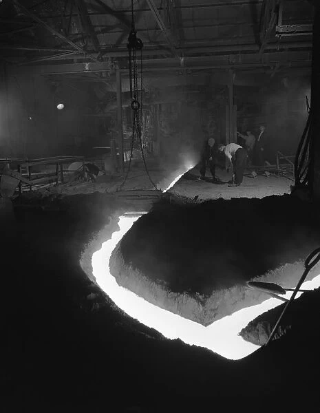 Molten steel being channelled at the Stanton Steel Works, Ilkeston, Derbyshire, 1962