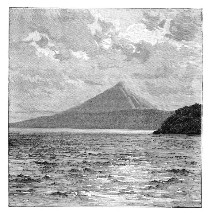 Framed Print : Mombacho Volcano and the shores of Lake Nicaragua, c1890 Framed Print : Mombacho Volcano and the shores of Lake Nicaragua, c1890