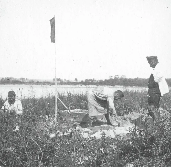 Framed Print : The moment of laying the benchmark on the river bank, 1909. Creator: Vladimir Ivanovich Fedorov Framed Print : The moment of laying the benchmark on the river bank, 1909. Creator: Vladimir Ivanovich Fedorov