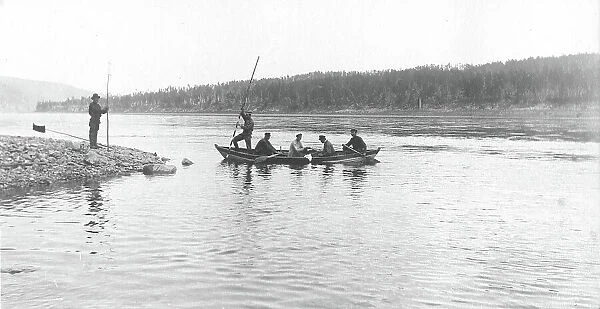 The moment of taking measurements of the river depth from a boat, 1909. Creator: Vladimir Ivanovich Fedorov