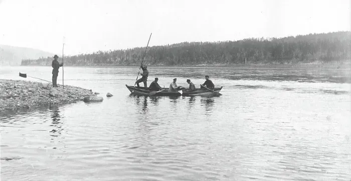 Framed Print : The moment of taking measurements of the river depth from a boat, 1909. Creator: Vladimir Ivanovich Fedorov Framed Print : The moment of taking measurements of the river depth from a boat, 1909. Creator: Vladimir Ivanovich Fedorov