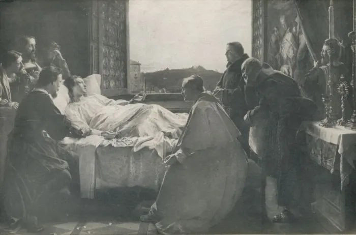 Framed Print : The Last Moments of Raphael, 1866, (1917). Artist: Henry Nelson O Neil Framed Print : The Last Moments of Raphael, 1866, (1917). Artist: Henry Nelson O Neil