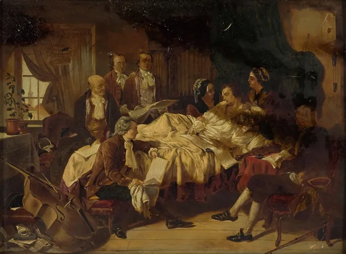 Framed Print : The last moments of W A Mozart. Creator: Henry Nelson O'Neil. The last moments of W A Mozart. Creator: Henry Nelson O'Neil Framed Print : The last moments of W A Mozart. Creator: Henry Nelson O'Neil. The last moments of W A Mozart. Creator: Henry Nelson O'Neil