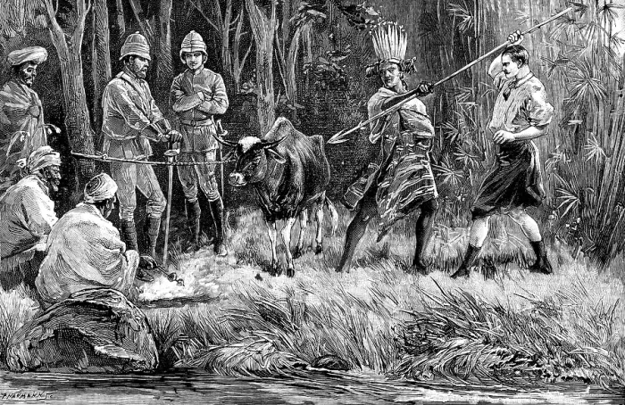 Framed Print : Mompunga, a Lushai chief, and Mr. Murray, Political Agent, taking the Oath of Friendship, 1890. Creator: P Naumann Framed Print : Mompunga, a Lushai chief, and Mr. Murray, Political Agent, taking the Oath of Friendship, 1890. Creator: P Naumann