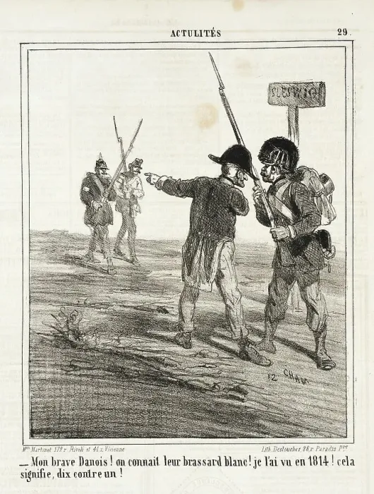 Framed Print : Mon brave Danois! On connait leur brassard blanc. Je l'ai vu en 1814! Cela signifie dix... 1864. Creator: Cham Framed Print : Mon brave Danois! On connait leur brassard blanc. Je l'ai vu en 1814! Cela signifie dix... 1864. Creator: Cham