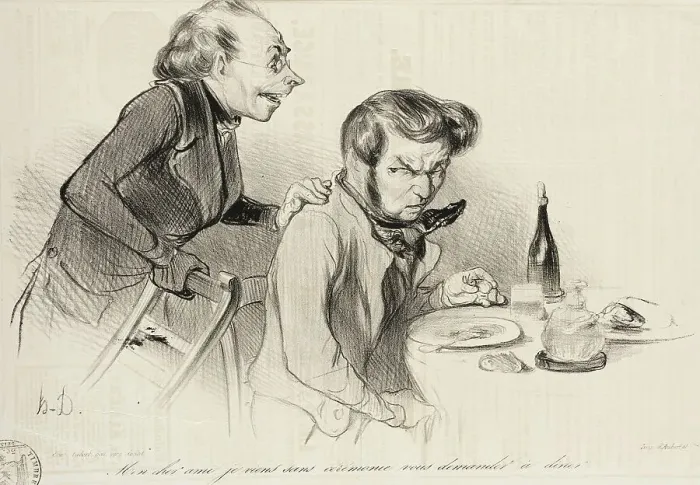 Framed Print : Mon cher ami, je viens sans cérémonie.. 1838. Creator: Honore Daumier Framed Print : Mon cher ami, je viens sans cérémonie.. 1838. Creator: Honore Daumier