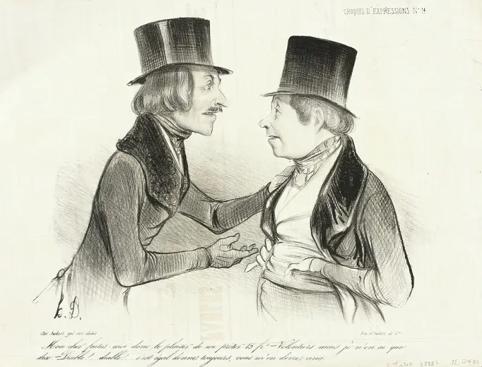 Framed Print : Mon cher faites moi...le plaisir de me prêter 15 frs... 1838. Creator: Honore Daumier