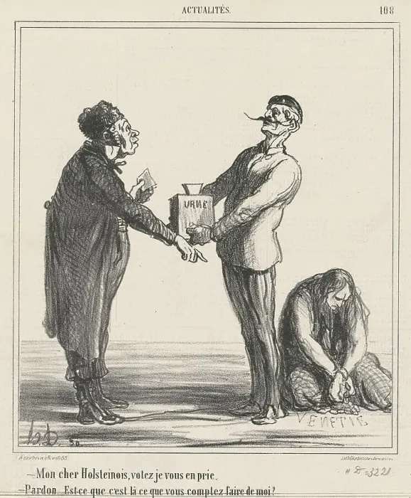 Framed Print : Mon cher Holsteinois, votez je vous en prie... 19th century. Creator: Honore Daumier Framed Print : Mon cher Holsteinois, votez je vous en prie... 19th century. Creator: Honore Daumier