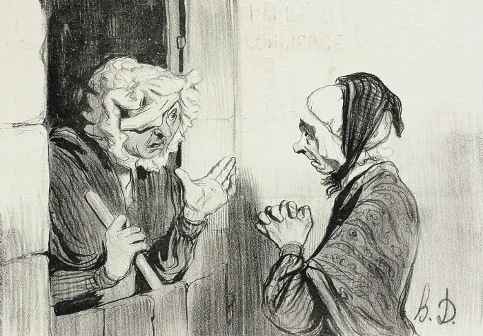 Framed Print : Mon Dieu! m'ame Bombec, qué que vous avez donc attrappé?, 1842. Creator: Honore Daumier Framed Print : Mon Dieu! m'ame Bombec, qué que vous avez donc attrappé?, 1842. Creator: Honore Daumier