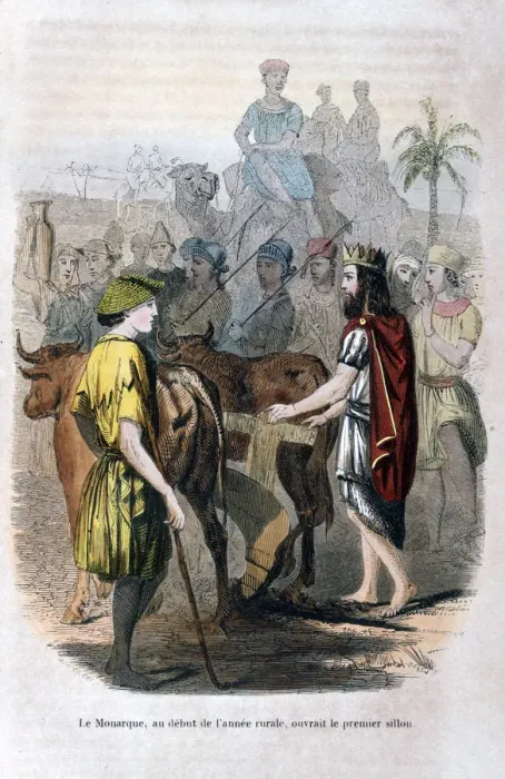 Framed Print : The Monarch, at the Beginning of the Rural Year, Opened the First Furrow, 1847. Artist: Jean Adolphe Beauce Framed Print : The Monarch, at the Beginning of the Rural Year, Opened the First Furrow, 1847. Artist: Jean Adolphe Beauce