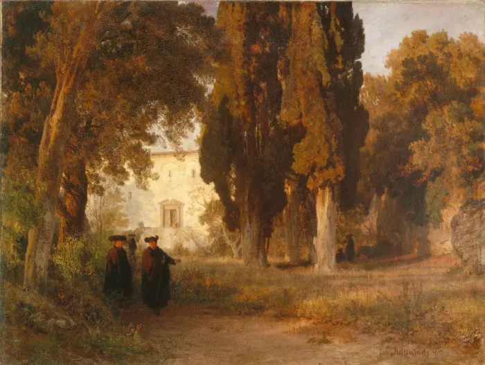 Framed Print : The Monastery Garden, after 1857. Artist: Achenbach, Oswald (1827-1905) Framed Print : The Monastery Garden, after 1857. Artist: Achenbach, Oswald (1827-1905)