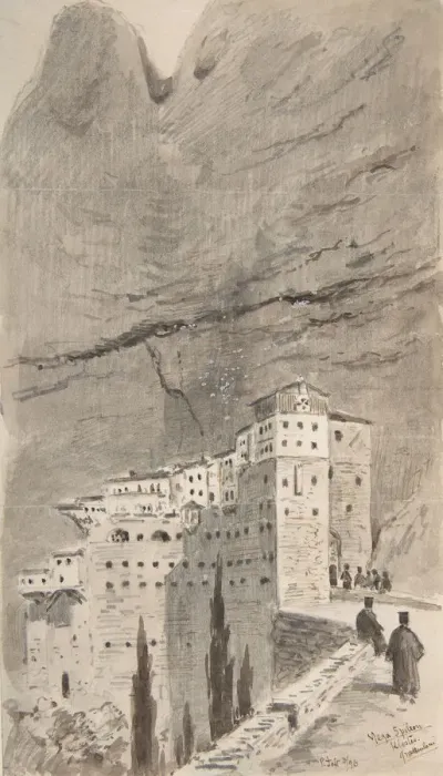 Framed Print : Monastery of Mega Spileon, Greece, 1896. Creator: Peter Toft Framed Print : Monastery of Mega Spileon, Greece, 1896. Creator: Peter Toft
