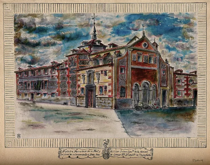 Framed Print : Monastery of the Royal Military Spanish Order of Mercy, Madrid, Spain: with coat of arms. Creator: Unknown Framed Print : Monastery of the Royal Military Spanish Order of Mercy, Madrid, Spain: with coat of arms. Creator: Unknown
