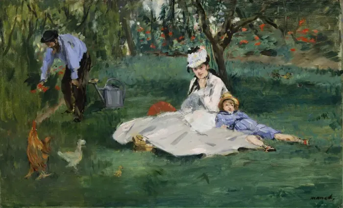 Framed Print : The Monet Family in Their Garden at Argenteuil, 1874. Creator: Edouard Manet Framed Print : The Monet Family in Their Garden at Argenteuil, 1874. Creator: Edouard Manet