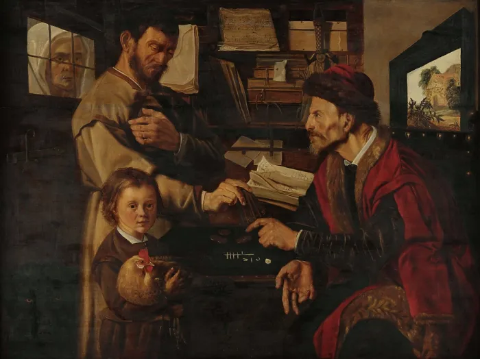 Framed Print : At a moneylender, First Half of 17th century. Creator: Stap, Jan Woutersz. (1599-1663) Framed Print : At a moneylender, First Half of 17th century. Creator: Stap, Jan Woutersz. (1599-1663)