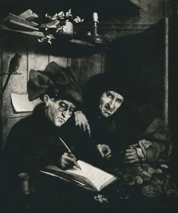 Framed Print : The Moneylenders, c1515, (1912). Artist: Quentin Metsys I Framed Print : The Moneylenders, c1515, (1912). Artist: Quentin Metsys I